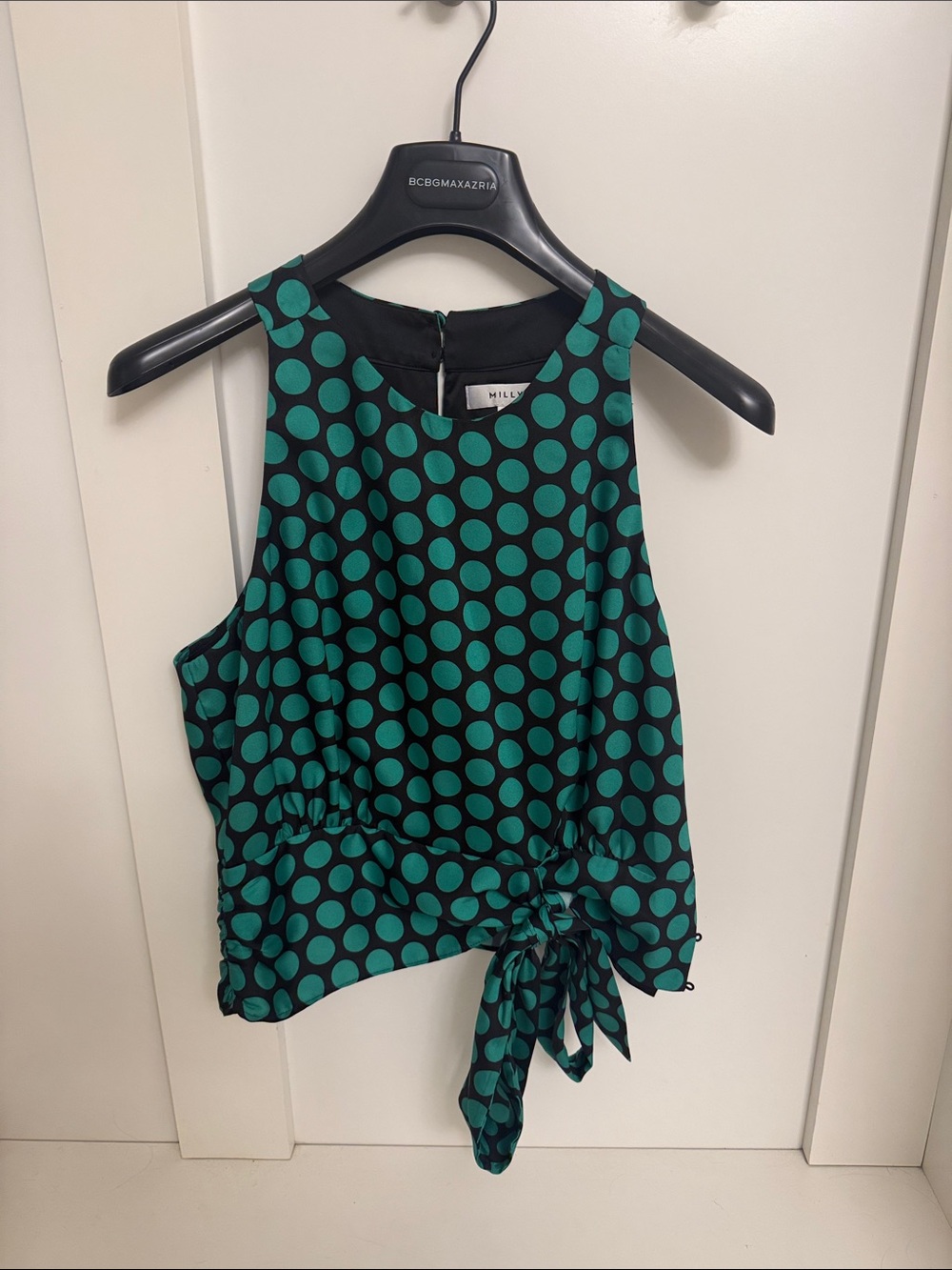 Milly Green Polka Dot Tie-Hem Sleeveless Top size 10